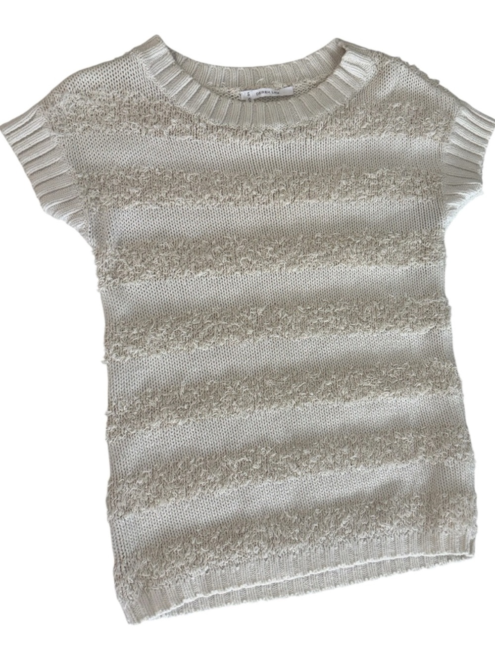 Derek Lam Cream Knit Short-Sleeve Sweater Top